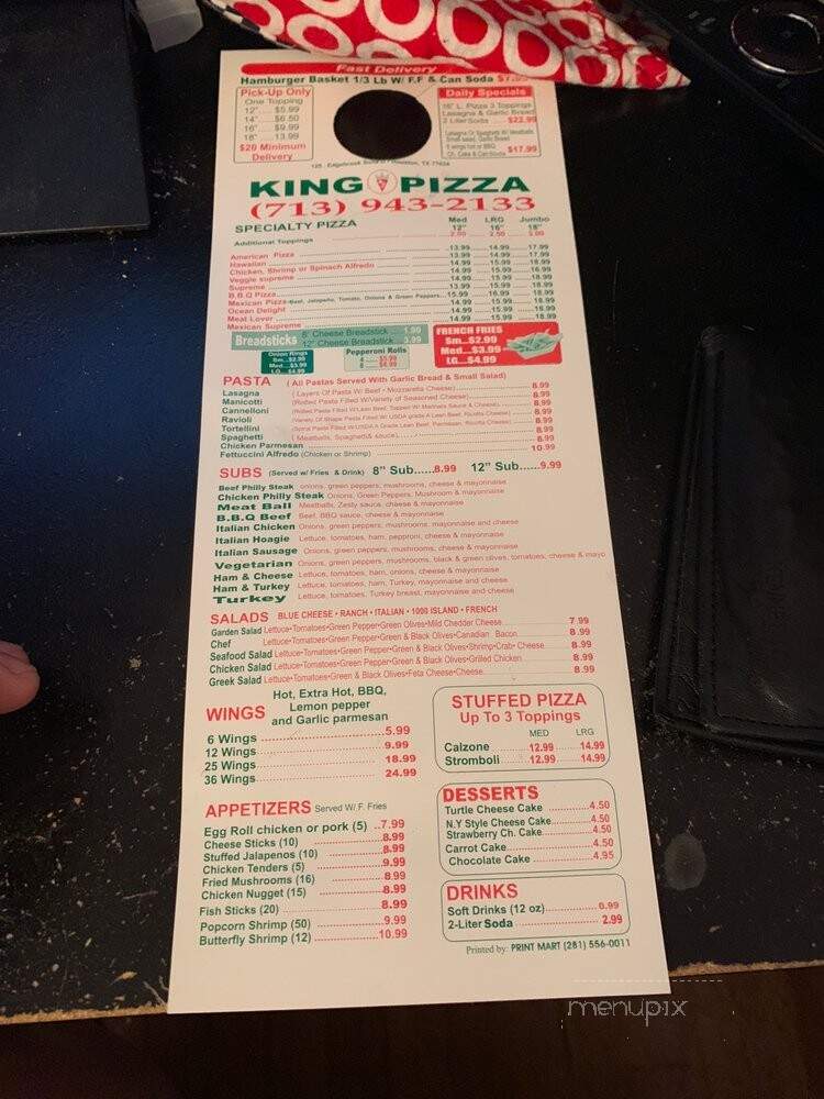 King Pizza - Houston, TX menu_pic