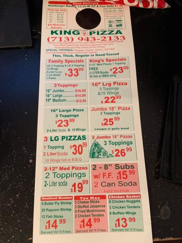 King Pizza - Houston, TX menu_pic