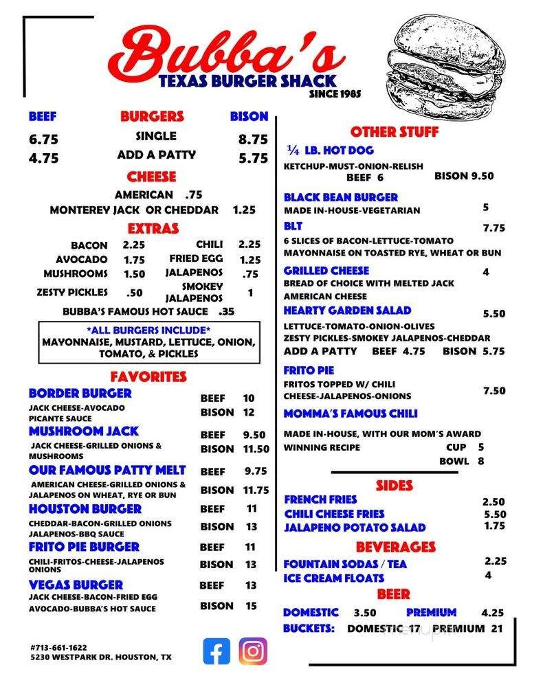 Bubba's Texas Burger Shack - Houston, TX menu_pic