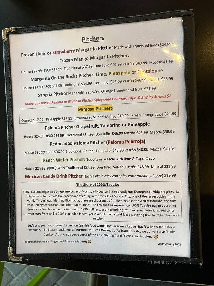 100 Percent Taquito - Houston, TX menu_pic