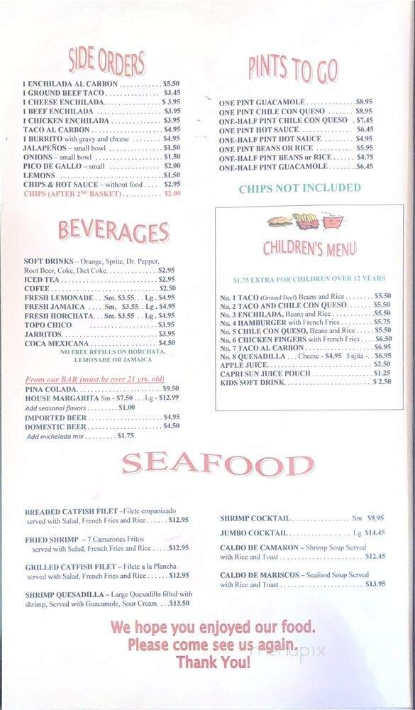 Carlos Mexican Restaurant - Houston, TX menu_pic