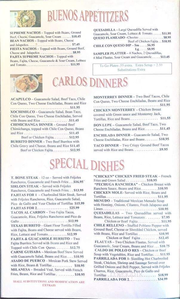 Carlos Mexican Restaurant - Houston, TX menu_pic