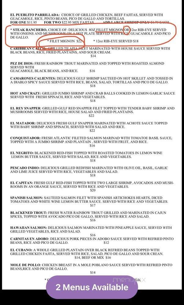 El Pueblito Place - Houston, TX menu_pic