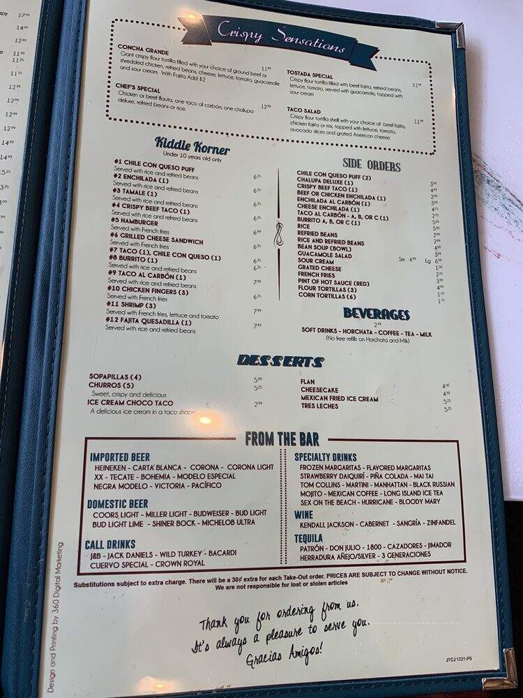 Juanita's Mexican Restaurant - Houston, TX menu_pic
