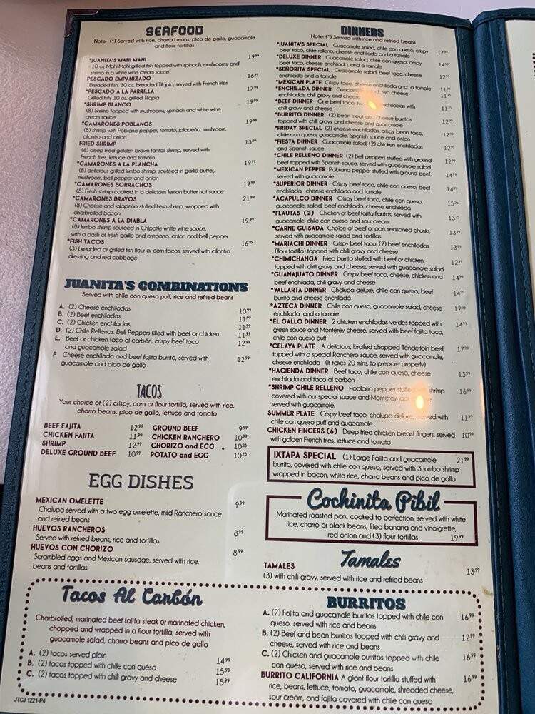 Juanita's Mexican Restaurant - Houston, TX menu_pic