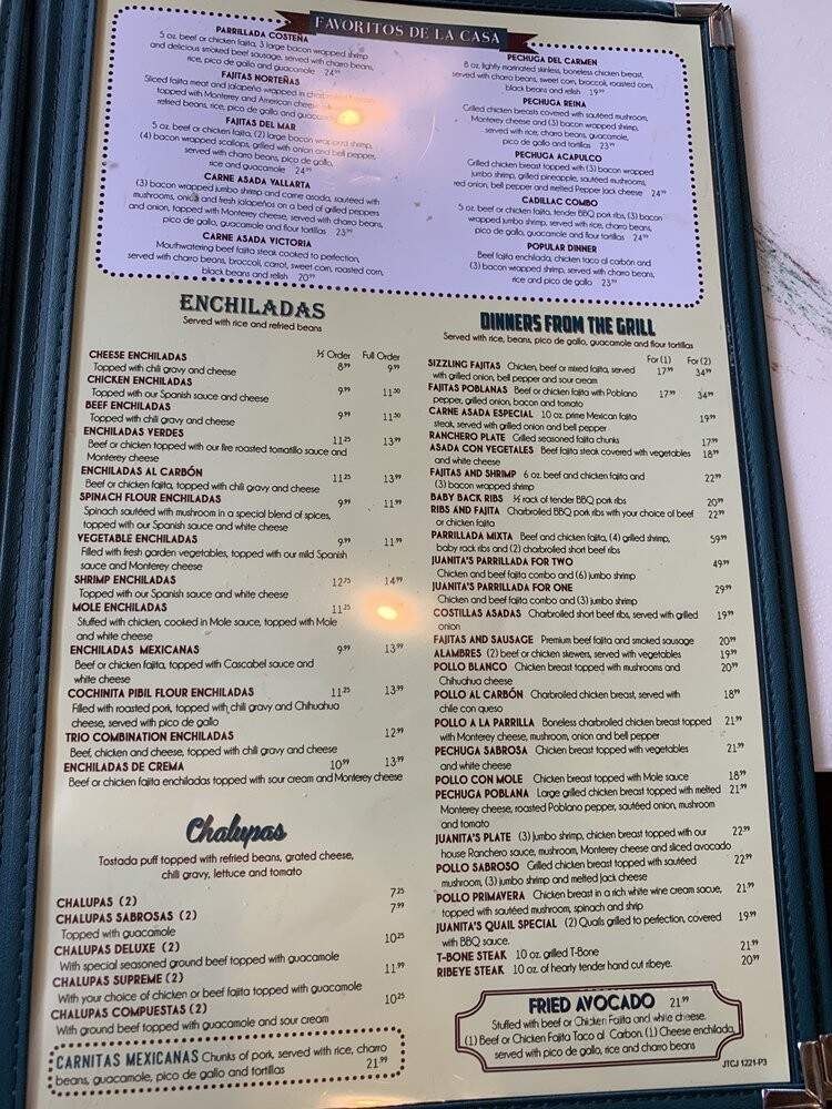 Juanita's Mexican Restaurant - Houston, TX menu_pic