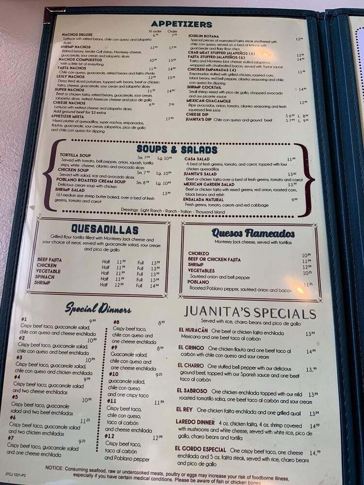 Juanita's Mexican Restaurant - Houston, TX menu_pic