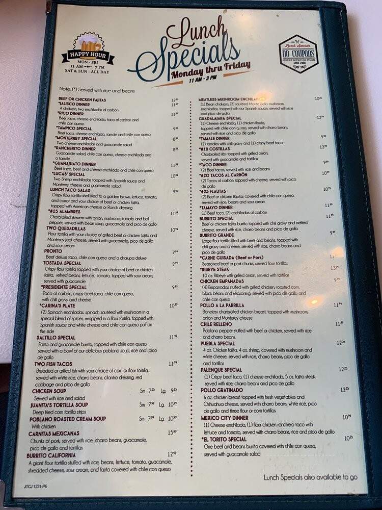 Juanita's Mexican Restaurant - Houston, TX menu_pic