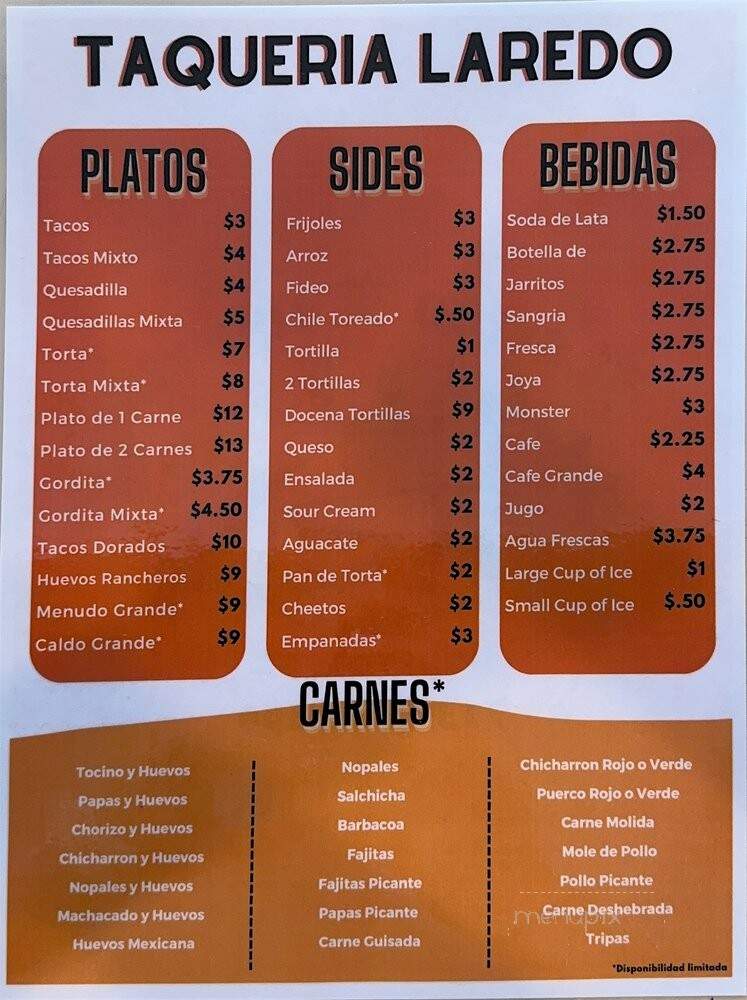 Laredo Taquerea - Houston, TX menu_pic