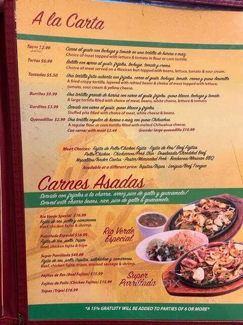 Rio Verde Taqueria Y Restaurant - Houston, TX menu_pic