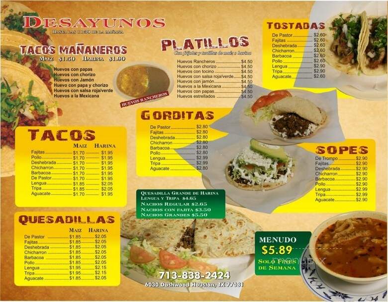 Taco's La Bala - Houston, TX menu_pic