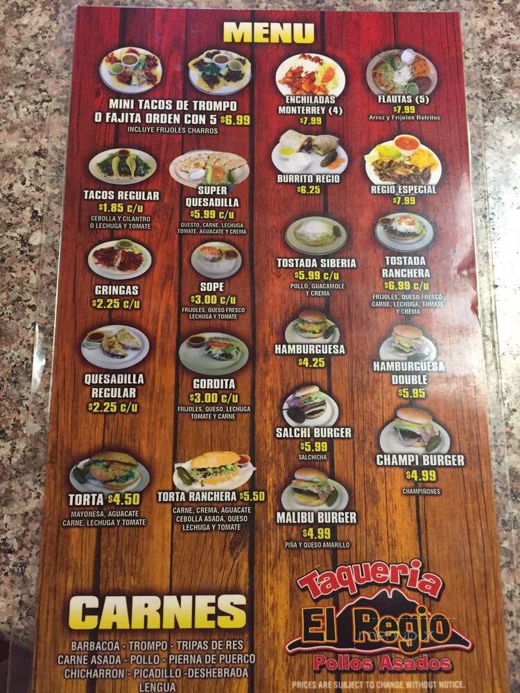 Taqueria El Regio - Houston, TX menu_pic