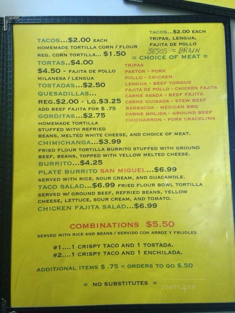 Taqueria San Miguel - Houston, TX menu_pic
