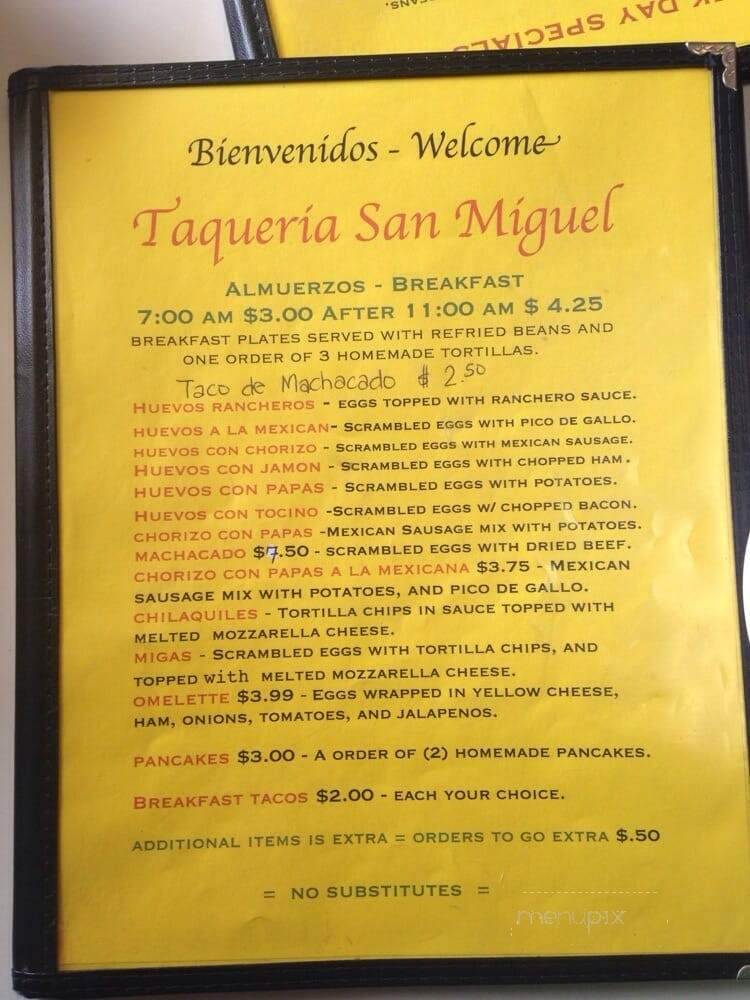 Taqueria San Miguel - Houston, TX menu_pic