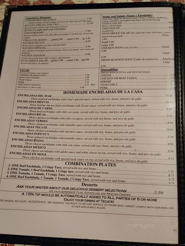 Tecate Mexican Restaurant - Houston, TX menu_pic