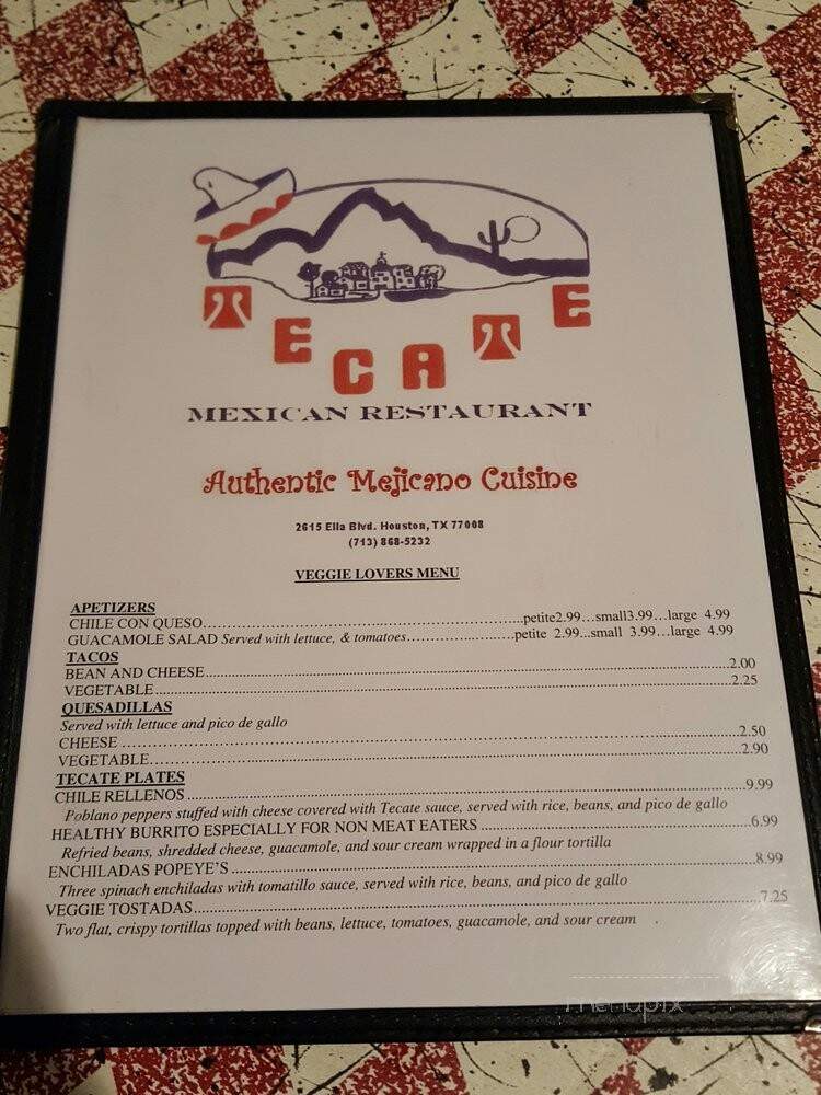 Tecate Mexican Restaurant - Houston, TX menu_pic