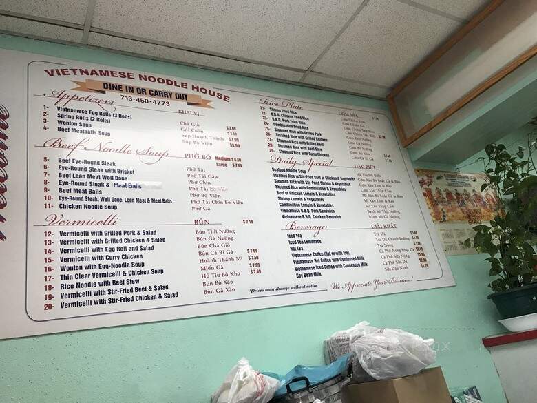 Vietnamese Noodle House - Houston, TX menu_pic