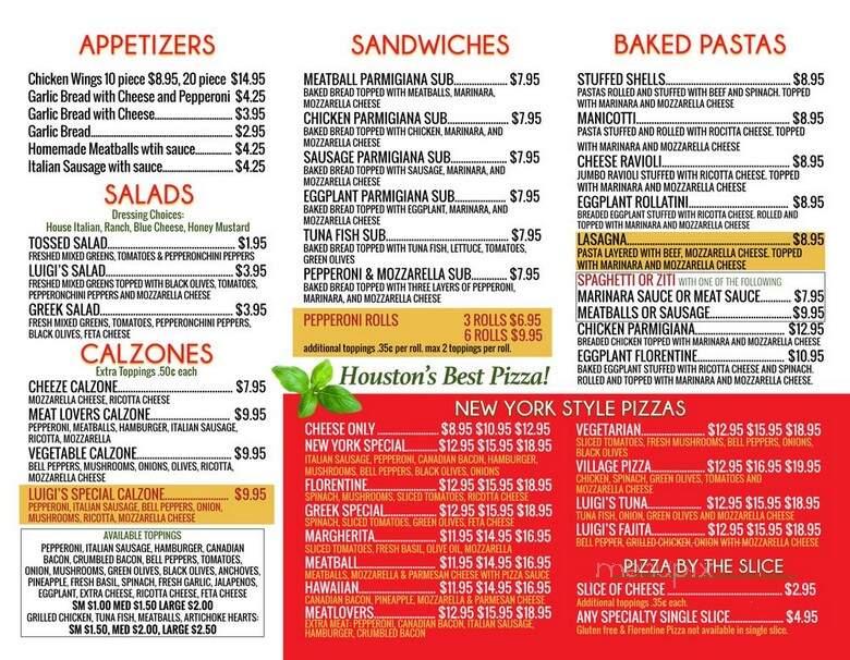 Ponzo's Italian Food - Houston, TX menu_pic