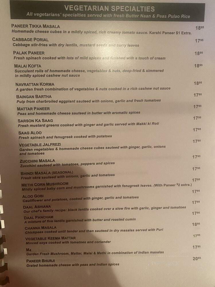 Ashiana Indian Restaurant - Houston, TX menu_pic