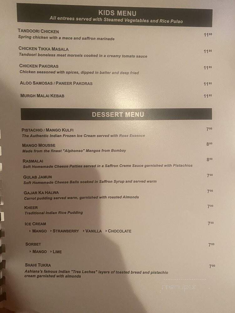 Ashiana Indian Restaurant - Houston, TX menu_pic