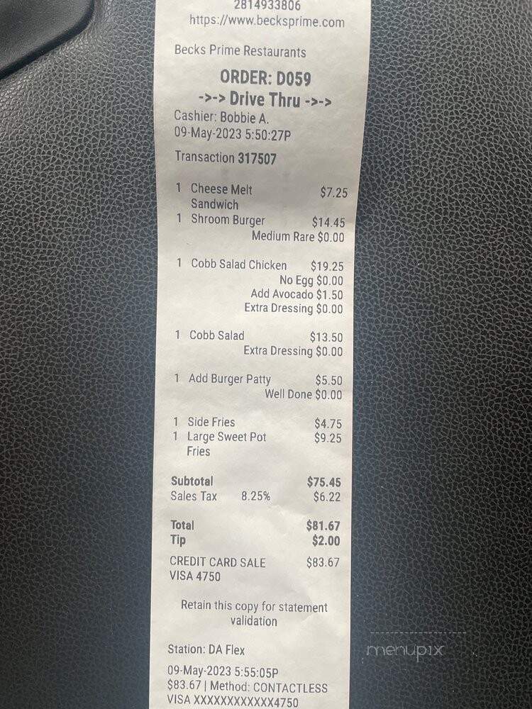 Becks Prime - Houston, TX menu_pic