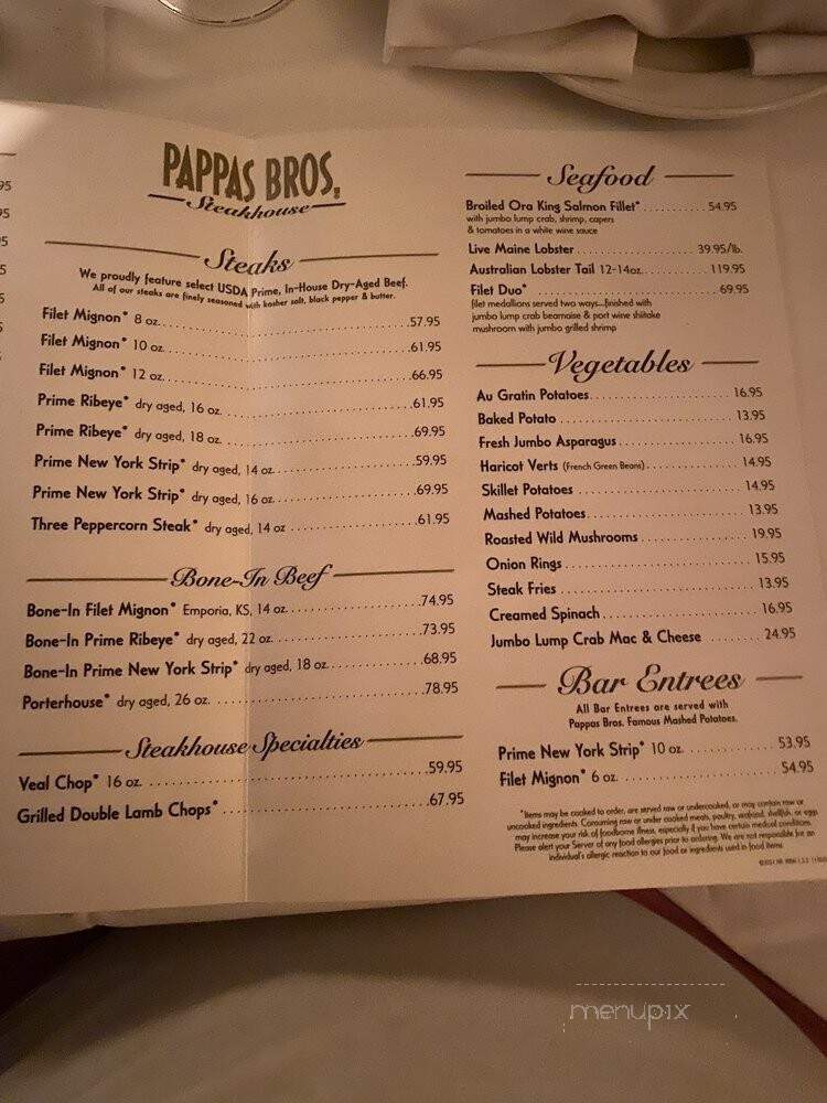 Pappas Steak House - Houston, TX menu_pic