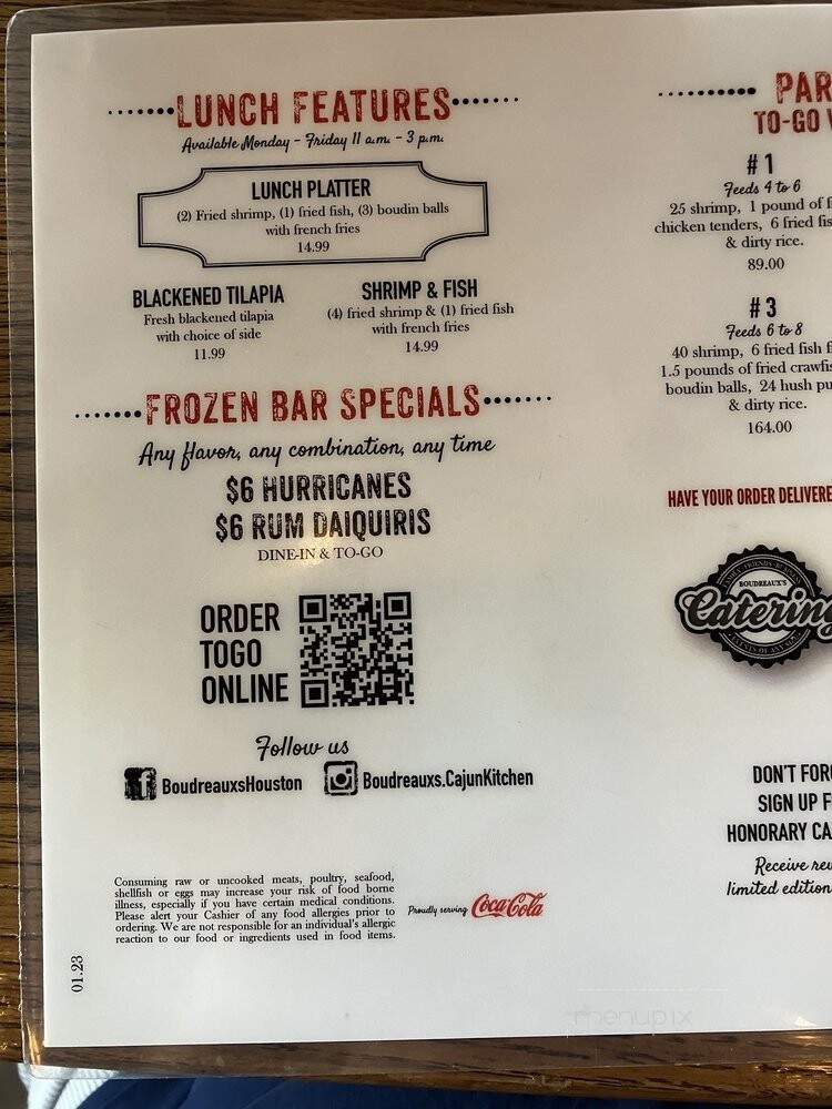 Boudreaux's Cajun Kitchen - Houston, TX menu_pic