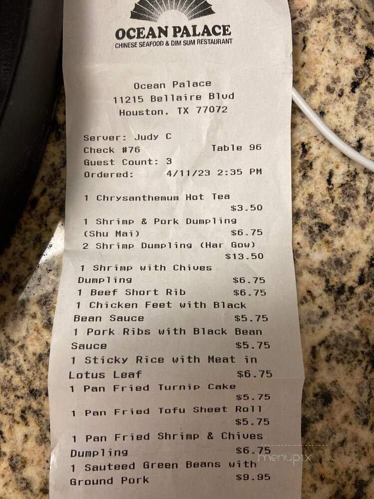 Ocean Palace Restaurant - Houston, TX menu_pic