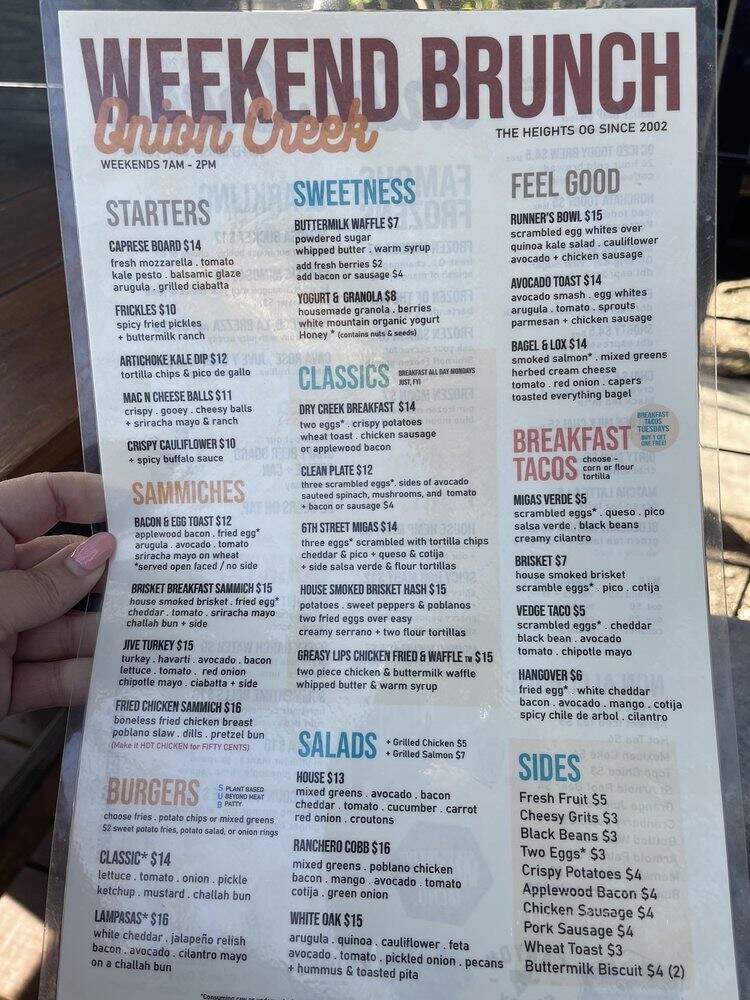 Onion Creek Coffee House - Houston, TX menu_pic