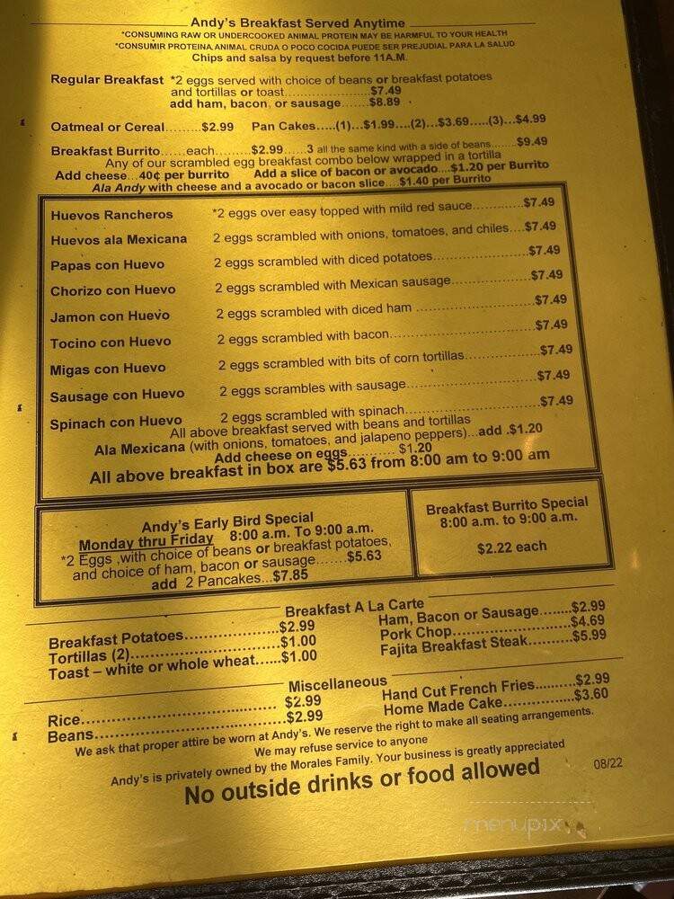 Andy's Home Cafe - Houston, TX menu_pic