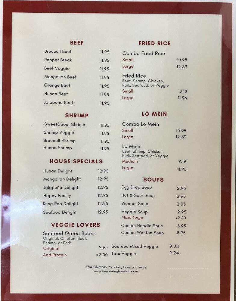 Hu Nan King - Houston, TX menu_pic