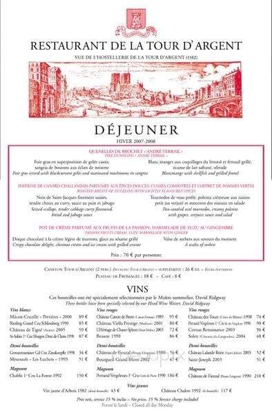 Latour D'Argent - Houston, TX menu_pic