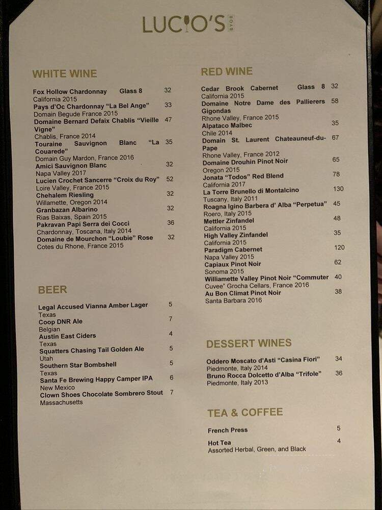 Lucios - Houston, TX menu_pic