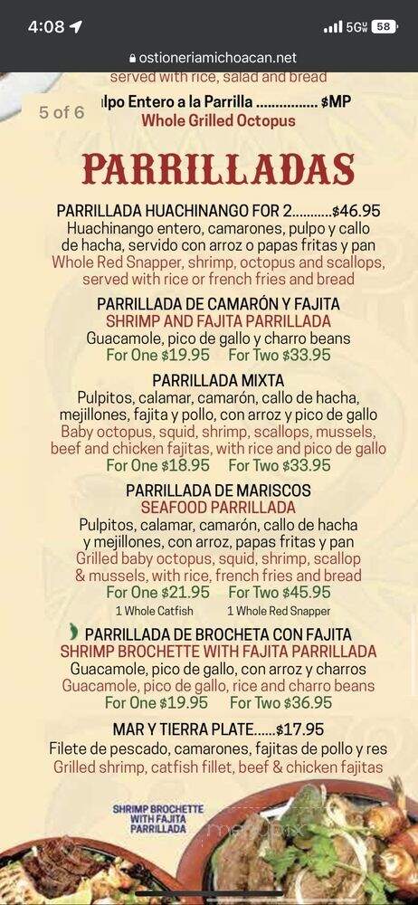 Ostioneria Michoacan - Houston, TX menu_pic