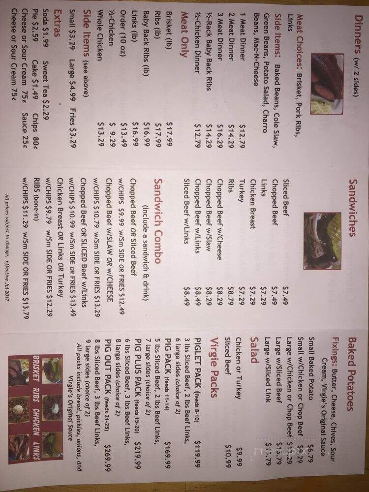 Virgie's BBQ - Houston, TX menu_pic