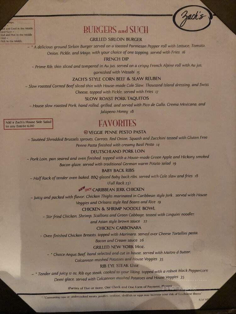 Zach's Shack - Houston, TX menu_pic