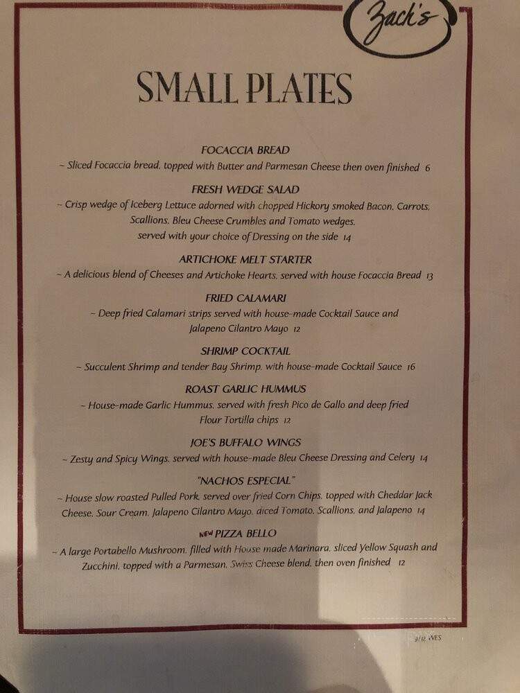 Zach's Shack - Houston, TX menu_pic