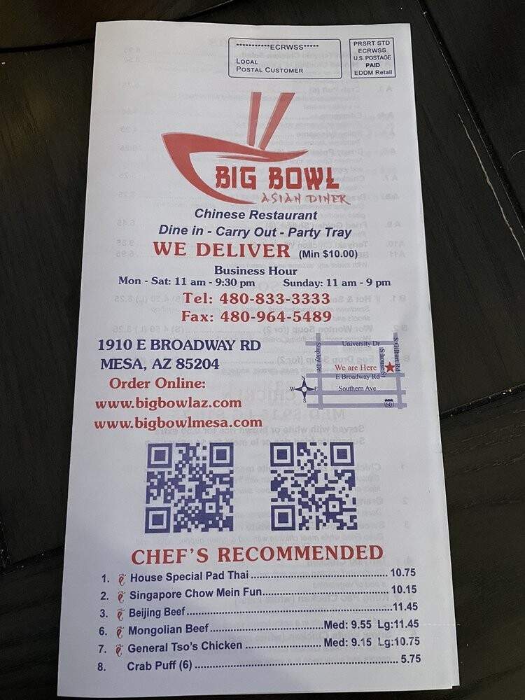 Big Bowl Restaurant - Mesa, AZ menu_pic
