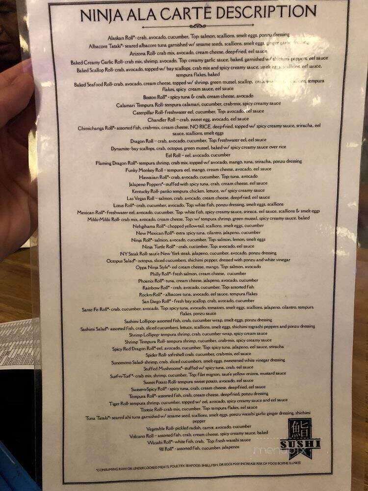 Ninja Japanese Restaurant - Chandler, AZ menu_pic