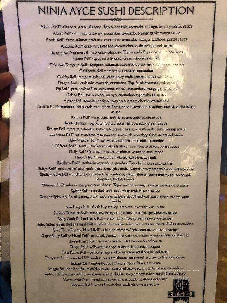 Ninja Japanese Restaurant - Chandler, AZ menu_pic
