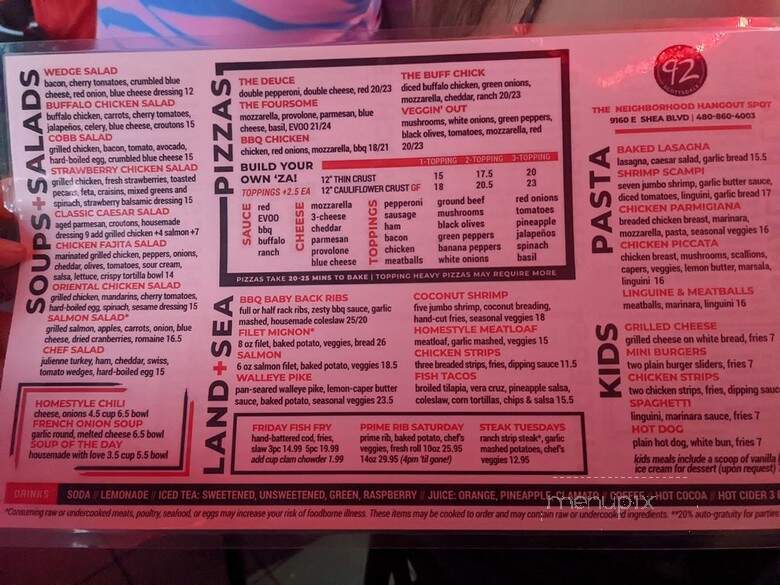 Ninety-Second Street Cafe - Scottsdale, AZ menu_pic