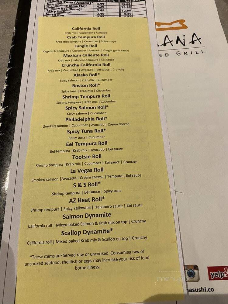 Sakana Restaurant - Scottsdale, AZ menu_pic