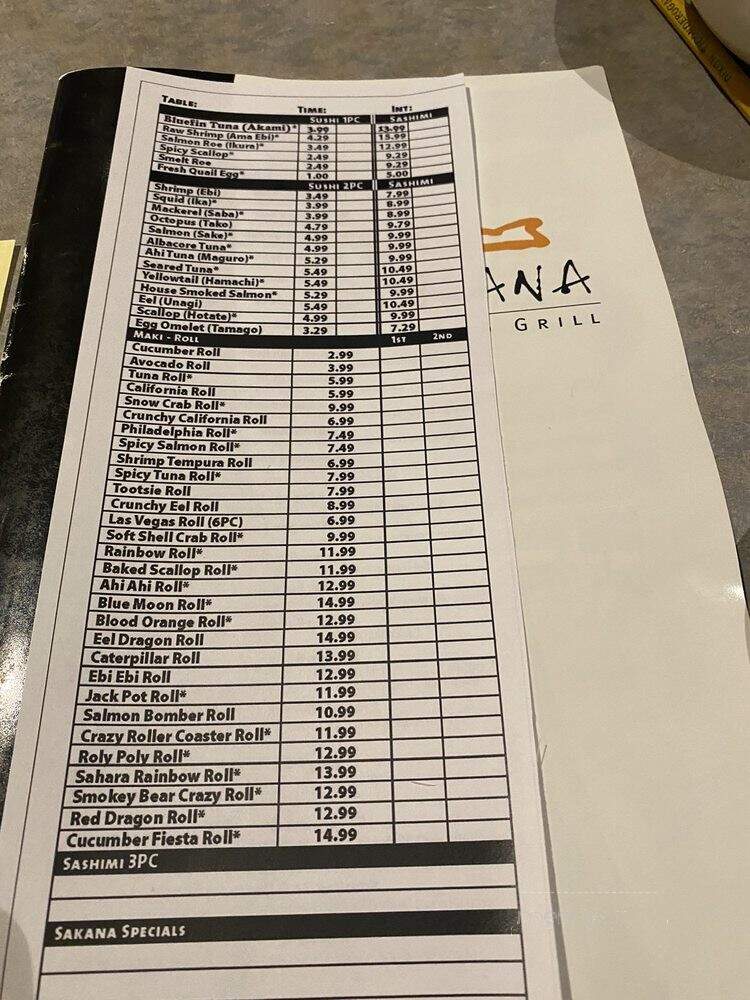 Sakana Restaurant - Scottsdale, AZ menu_pic
