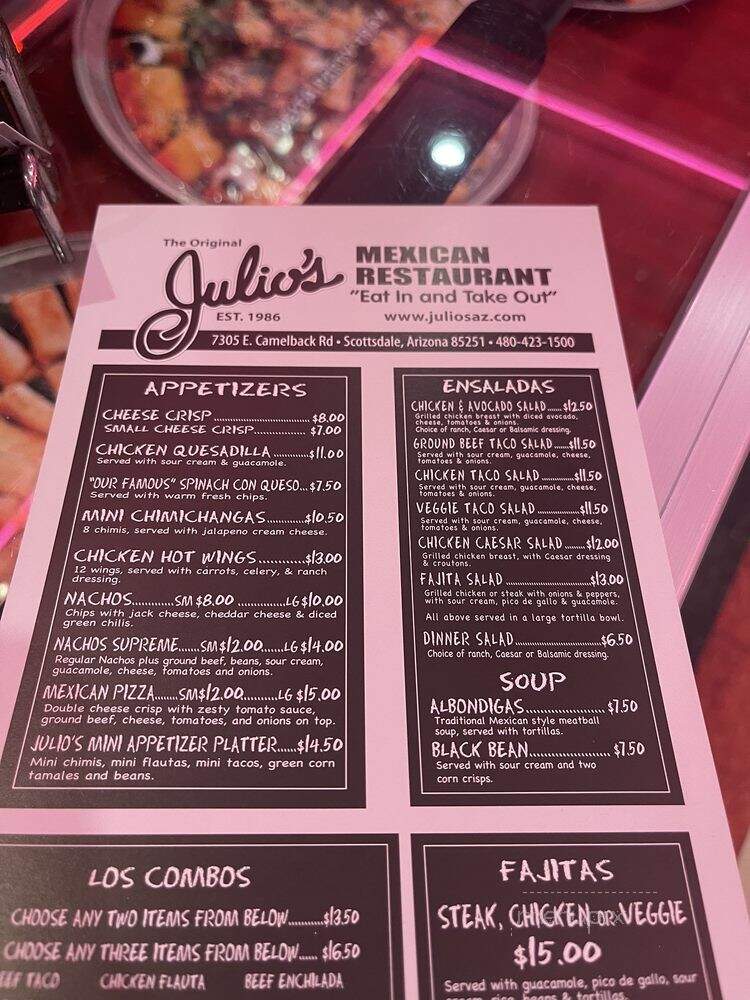 Julio's Too Mexican Restaurant - Scottsdale, AZ menu_pic