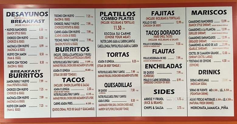 El Nuevo Taquito - Phoenix, AZ menu_pic