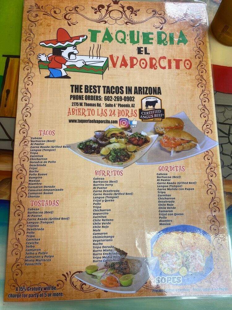 Taqueria El Vaporsito - Phoenix, AZ menu_pic