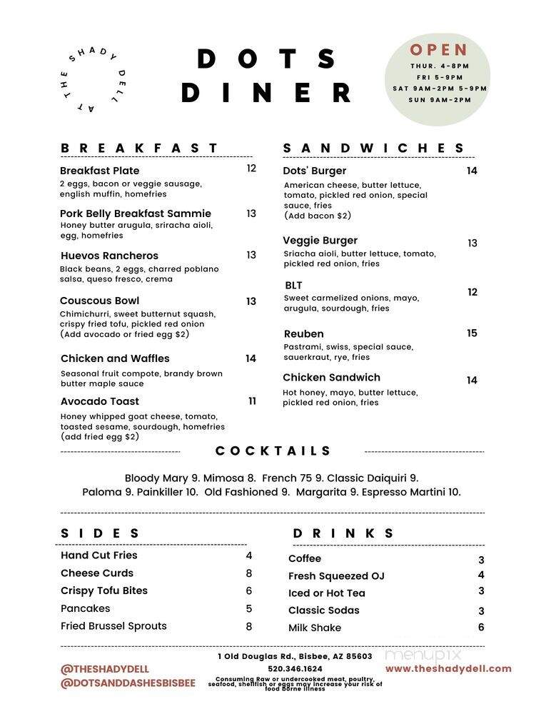 Dot's Diner - Bisbee, AZ menu_pic