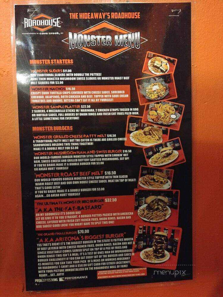Hideaway - Cave Creek, AZ menu_pic