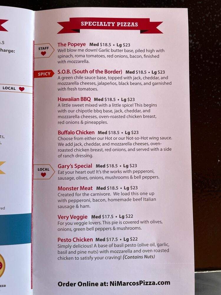 Nimarco's Pizza - Flagstaff, AZ menu_pic