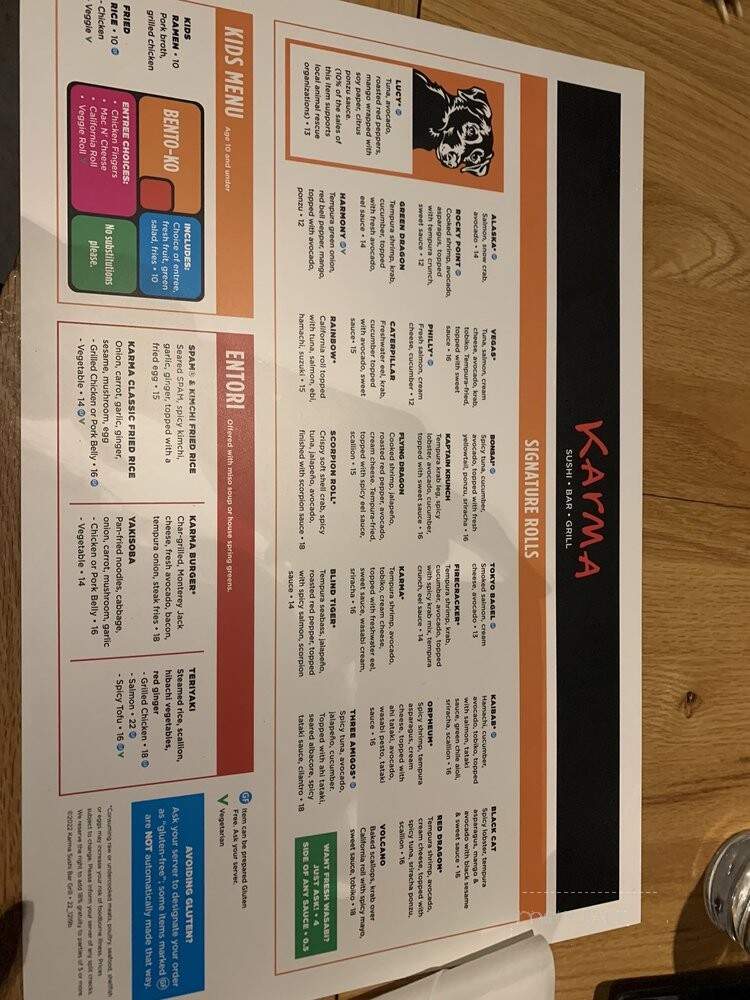 Karma Sushi Bar & Grill - Flagstaff, AZ menu_pic